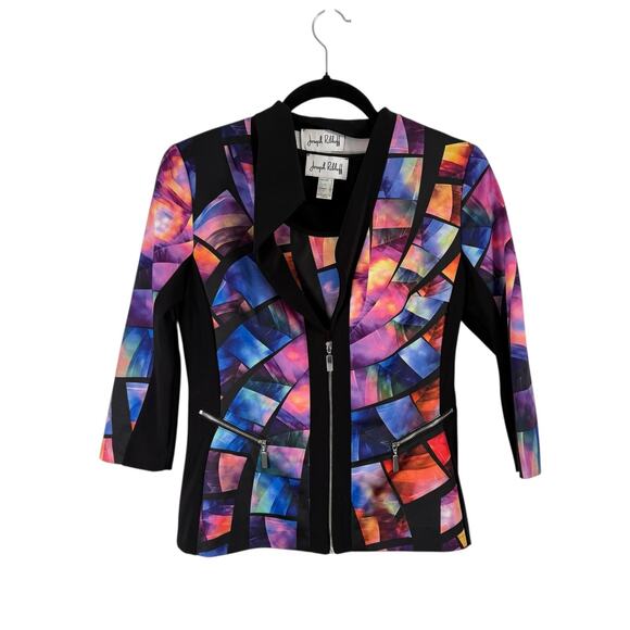 Joseph Ribkoff Multicolor Abstract Jacket Tank Set Career Artsy Y2K Womens US 6 - Picture 1 of 7